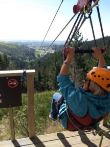 Marion Fairbrass on the zipline